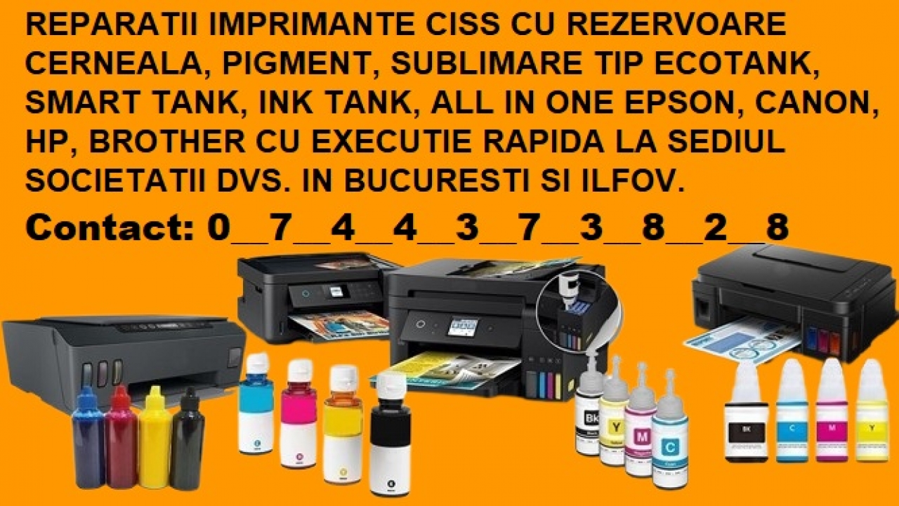 Reparatii si flacoane imprimante cu rezervoare ink in Bucuresti si Ilf