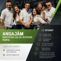 ANGAJĂM MONTATOR UȘI DE INTERIOR PORTA & MONTATOR TÂMPLĂRIE PVC 